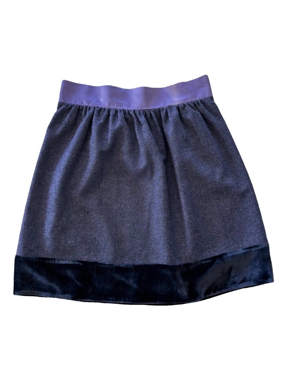 💜 ETRO Purple Two-Tone Wool and Velvet Trim A-Line Skirt IT 48